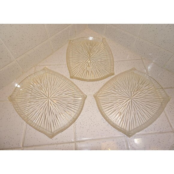 Vintage Three Clear Lucite Atomic Starburst Snack Trays trinket dish 1950s retro - Picture 1 of 13